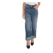 Liu Jo Cropped Denim Jeans Straight Leg Blue, Dam