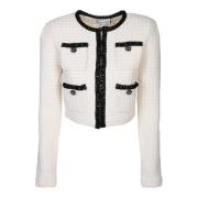 Self Portrait Beige Rhinestone Cardigan Sweater Beige, Dam