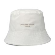 Philippe Model Röd Ros Nylon Läder Bucket Hat White, Dam