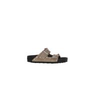 Birkenstock Studded Suede Flat Sandals Beige, Dam