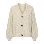 Cream Oversized Stickad Kofta Havre Melange Beige, Dam