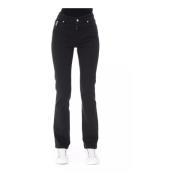 Baldinini Svarta Bomullslogo Knapp Regular Jeans Black, Dam