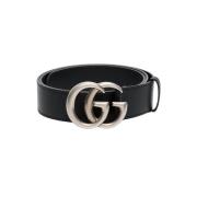 Gucci Svart Läder Double G Spänne Bälte Black, Herr