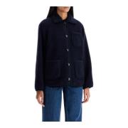 A.p.c. Bouclé ullblouson med stickade kanter Blue, Dam