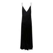 Elisabetta Franchi Svart Sidensatin V-ringad Klänning Black, Dam