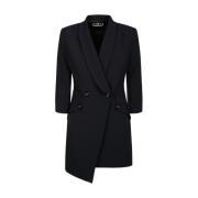 Elisabetta Franchi Svart Robe Manteau med Asymmetrisk Botten Black, Da...