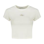 Calvin Klein Kortärmad Logotyp Broderad Vit T-shirt White, Dam