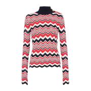 Balmain Chevron Stickad Tröja i Rött, Vitt, Svart Multicolor, Dam