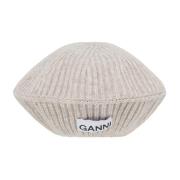 Ganni Räfflad Beige Ullblandning Beret Beige, Dam