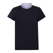 Sacai Blå Plisserad T-shirt Blue, Dam