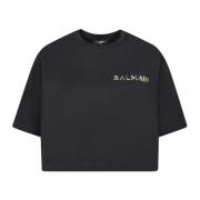 Balmain Snygg Svart Cropped T-shirt Black, Dam