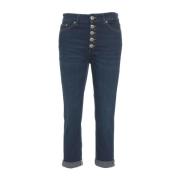 Dondup Upprullade Cropped Jeans med Logo Tag Blue, Dam