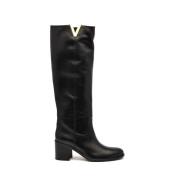 Via Roma 15 Svart Läderstövel 7cm Klack Black, Dam