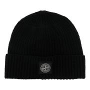 Stone Island Ull Beret med Compass Patch Black, Herr