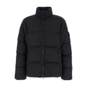 Stone Island Svarta Ull Twill Kappor Black, Herr