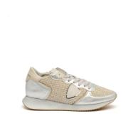 Philippe Model Beige Tyg Sneakers med Silverdetaljer Beige, Dam