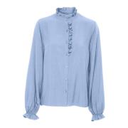 Cream Rain Washed Puffärm Blus Blue, Dam