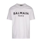 Balmain Vit T-shirt med Paris-tryck White, Herr