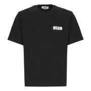 Msgm Svart Bomull T-shirt med Gummi Logo Black, Herr