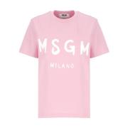 Msgm Rosa Bomull T-shirt Rund Hals Logo Pink, Dam