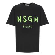 Msgm Svart Bomull T-shirt med Framtryck Black, Herr