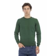 Baldinini Långärmad Ribbad Crewneck Logotyp Infoga Green, Herr