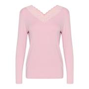 Cream Feminin Spetsdetalj V-ringad Topp Pink, Dam