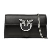 Pinko Svart Läder Crossbody Väska Black, Dam