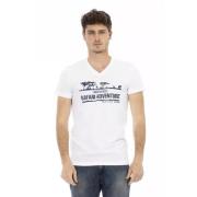 Trussardi Konstnärlig V-ringad T-shirt White, Herr