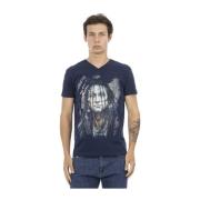 Trussardi Kortärmad V-ringad T-shirt - Framtryck Blue, Herr