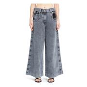 Palm Angels Vida Denimbyxor med Check Monogram Gray, Dam