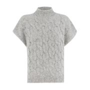 Le Tricot Perugia Elegant Stickad Pullover med Hög Krage Gray, Dam