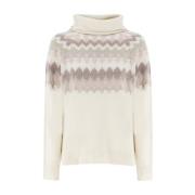 Panicale Geometriskt Mönster Turtleneck Jumper Beige, Dam