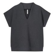 Summum Woman Våffla Short Sleeve Top i Mörkgrå Gray, Dam