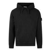 Stone Island Logo Hoodie med Fleece Interiör Black, Herr