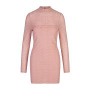 Balmain Rosa Stickad Klänning med Genomskinlig Effekt Pink, Dam