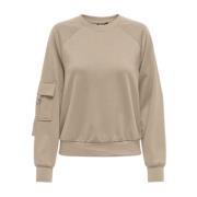 ONLY Stilren Crewneck Sweatshirt med Ärmlficka Beige, Dam