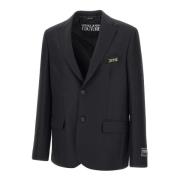 Versace Jeans Couture Svart Crepe Blazer med Logoknappar Black, Herr