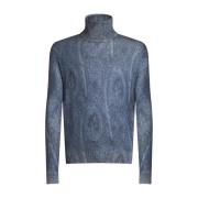 Etro Blå Paisley Turtleneck Tröja Blue, Herr