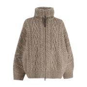 Brunello Cucinelli Flätad Cardigan med Juvel Detalj Beige, Dam