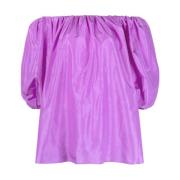 Valentino Garavani Orkidé Lila Silke Off-Shoulder Topp Purple, Dam