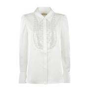 Self Portrait Satin Embellished Bib Blouse White, Dam