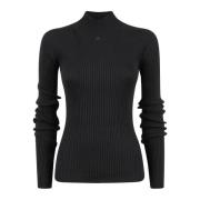 Courrèges Rib Mockneck Solar Light Sweater Black, Dam