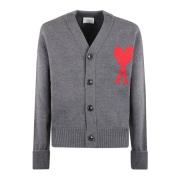 Ami Paris Stilfull Stickad Cardigan för Kvinnor Gray, Herr