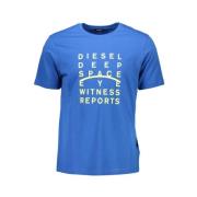 Diesel Blå Bomull T-shirt med Rund Hals Blue, Herr