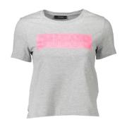 Guess Stiligt grått tryckt T-shirt med rund halsringning Gray, Dam