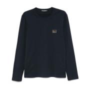 Dolce & Gabbana Blå Jersey Crew Neck Logo T-shirt Blue, Herr