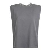 Golden Goose Kristall Rund Hals Ärmlös T-shirt Gray, Dam