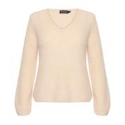 Soaked in Luxury Sandshell V-Neck Jumper med Puffärmar Beige, Dam