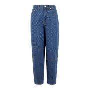 Ganni Jacquard Denim Stjärnig Jeans Blue, Dam